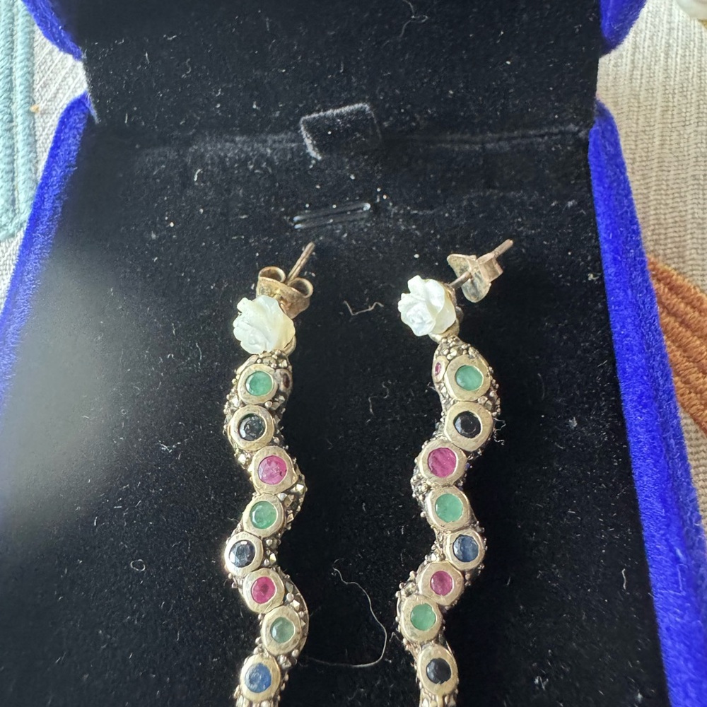 Ruby, emerald and sapphire marcasite sterling Multi-Color Earrings
